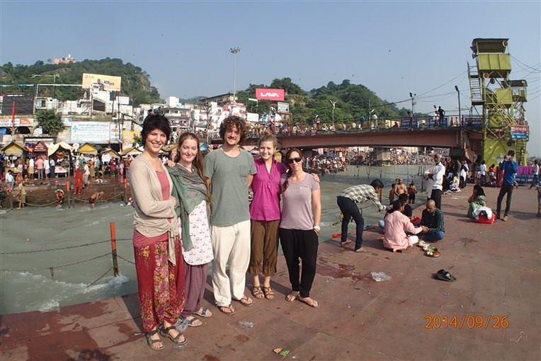 Students vising the Ganga in Haridwar