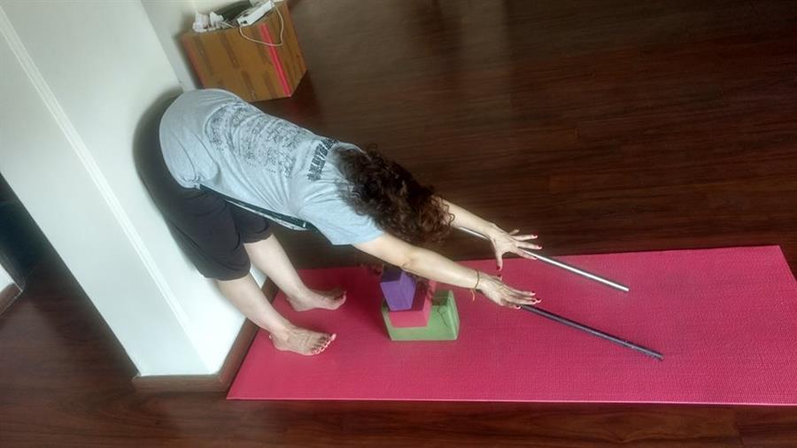 uttanasana with rods to open side ribs