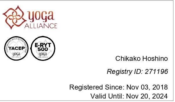 Yoga Alliance E-RYT500 Designated, April 2024