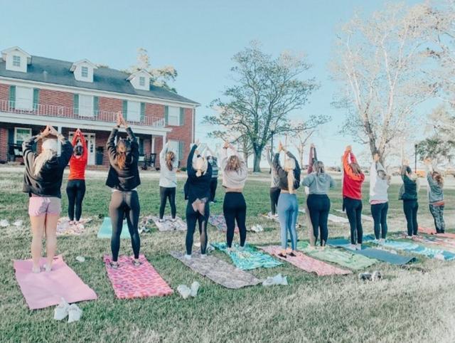 Group yoga for local sorority