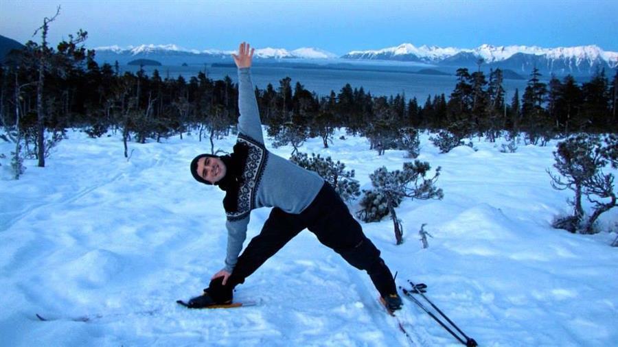 Triangle Pose in skis, Alaska