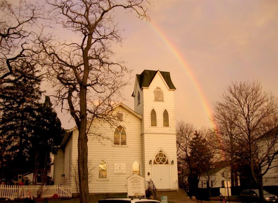 Old Church on the Green with a REAL RAINBOW!