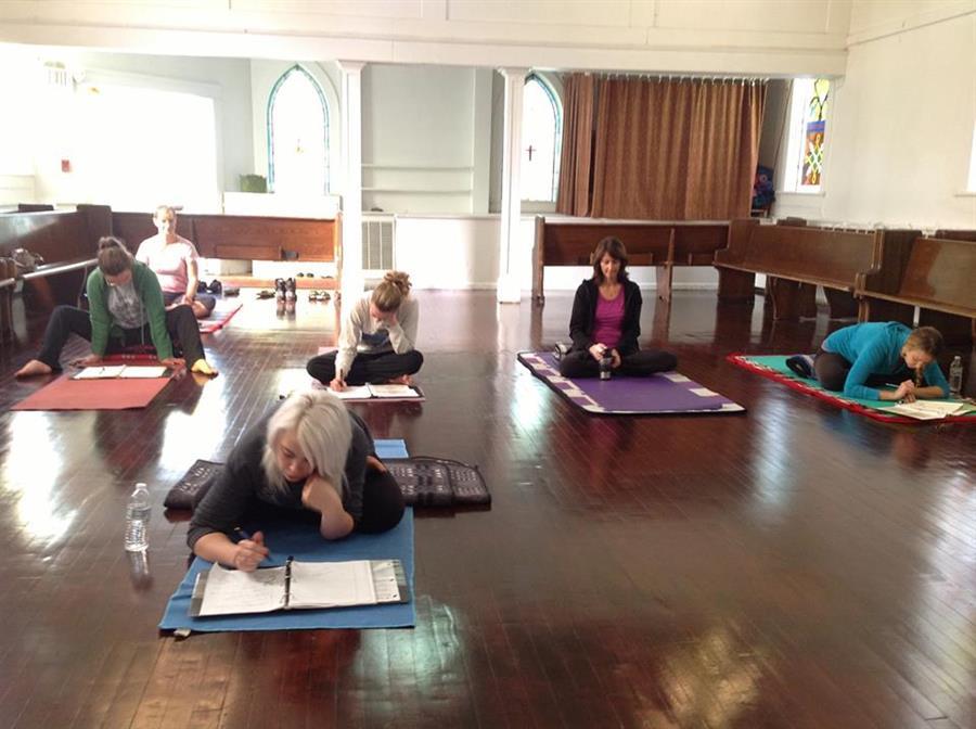 Yoga Teacher Trainees taking notes.2013.10.13