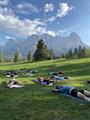 Teaching Yoga in Riverside Park, Canmore